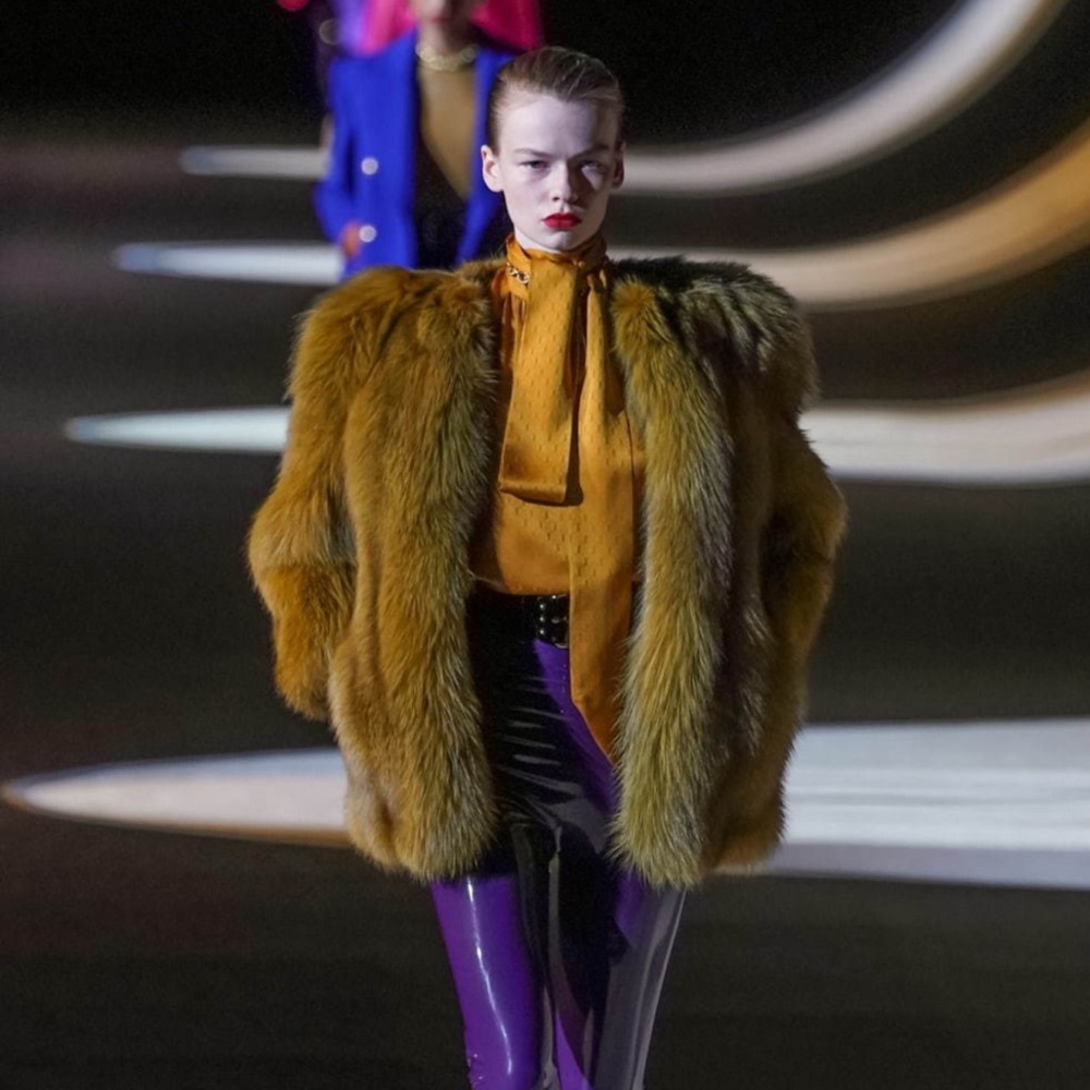 Saint Laurent Boxy Coat In Fox Fur